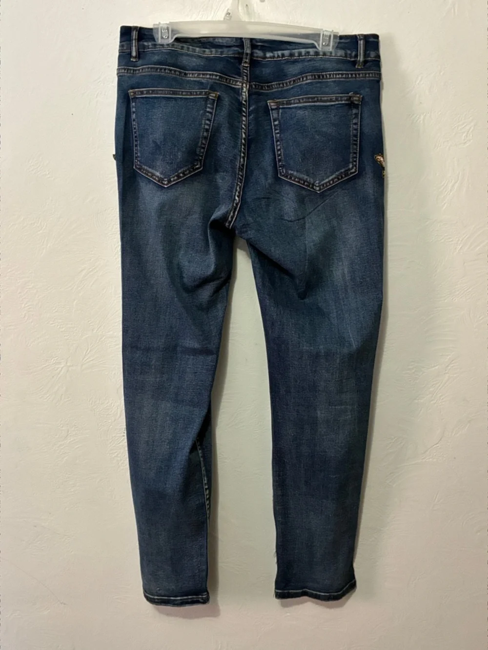 Juliette Embellished Dark Blue Jeans with Teal & Bronze Floral Detail - Picture 10 of 11